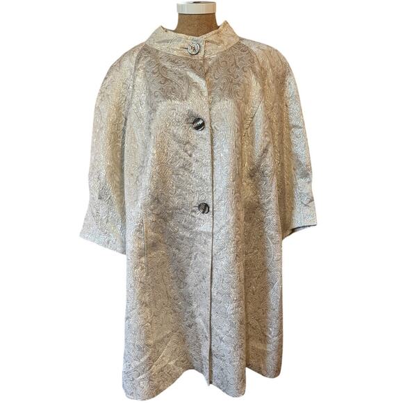 Jones New York Sz 3X Brocade Silver Gold NWT Vintage Inspired Swing Coat Jacket - Picture 1 of 15